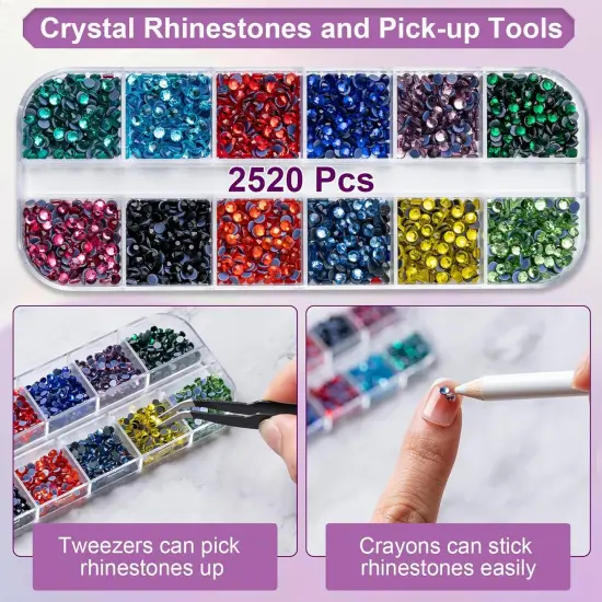 2520Pcs Rhinestones with Tools - 12 Sizes (Multicolored) {4}