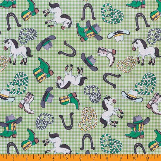 Mook Fabrics Littlest Rodeo Printed PUL Fabric [60 in. Wide] - By The Yard Green {3}