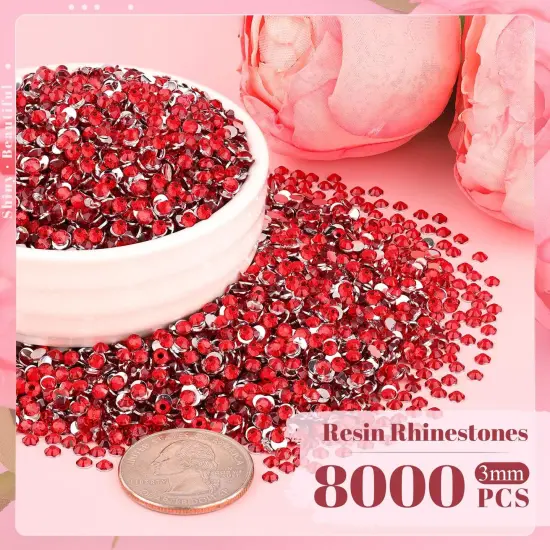 8000PCS 3mm Flatback Resin Rhinestones with Tweezers and Pen (Red) {2}
