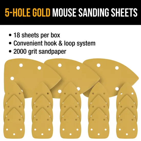 2000 Grit - 5-Hole Pattern Hook & Loop Sanding Sheets for Mouse Sanders - Box of 18 {4}