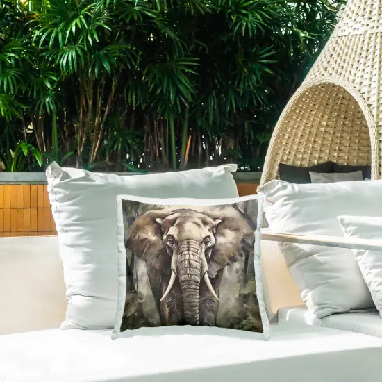 Grey Elephant Portrait Outdoor Printed Pillow Design by Noah Bay, 18 x 7 x 18 {2}