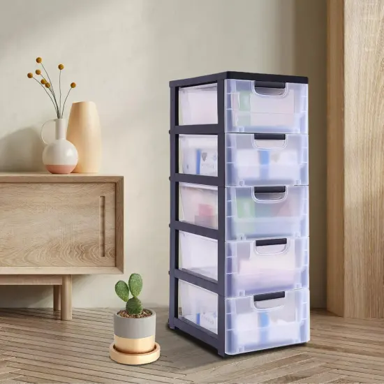 Large Stackable Storage Cabinet Transparent Dress Organizer 5-Drawers PP Plastic {4}