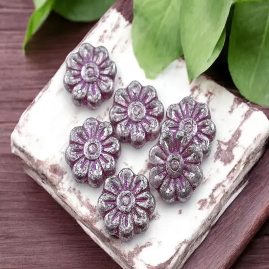 *6* 18mm Purple Washed Transparent Silver Lavender Daisy Flower Beads {3}