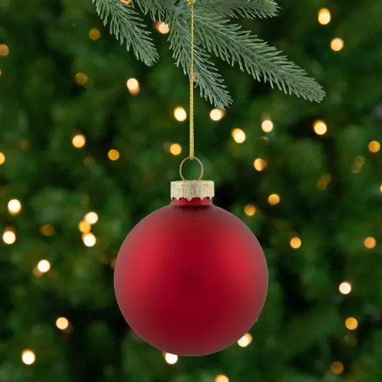 Northlight 2-Finish Glass Ball Christmas Ornaments - 2.5" (60mm) - Apple Red - 9ct {1}