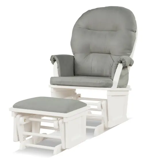 Wooden Glider and Ottoman Cushion Set with Padded Armrests for Nursing Grey {9}