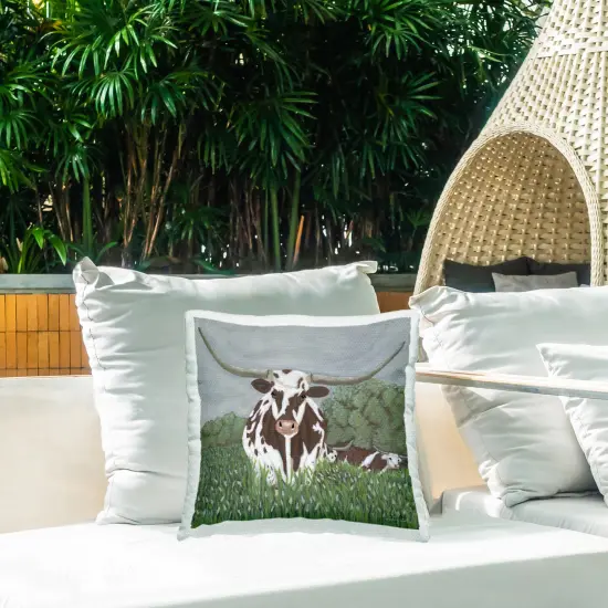 Spotted Longhorn in Nature Outdoor Printed Pillow Design by Ashley Justice, 18 x 7 x 18 {2}