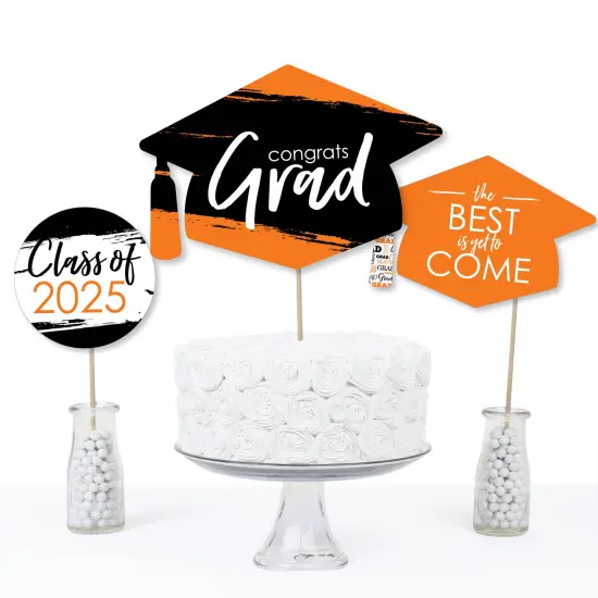 Big Dot of Happiness Orange 2025 Graduation Party Centerpiece Sticks - Table Toppers - Set of 15 {6}