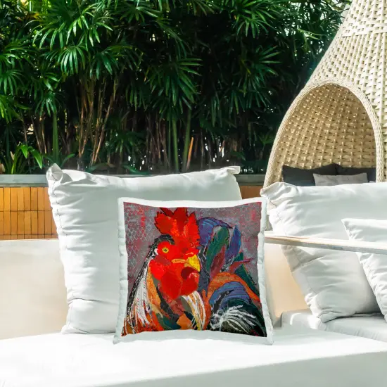 Patterned Collage Rooster Outdoor Printed Pillow Design by Violet Davenport, 18 x 7 x 18 {2}