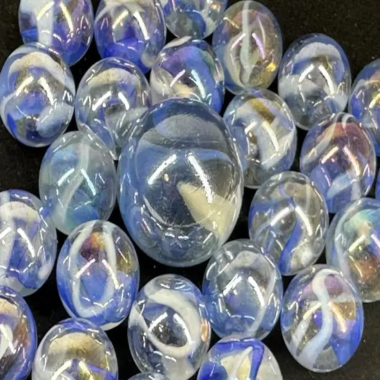 25 Glass Marbles GREAT WHITE SHARK Clear/Blue Game Pack Shooter {3}