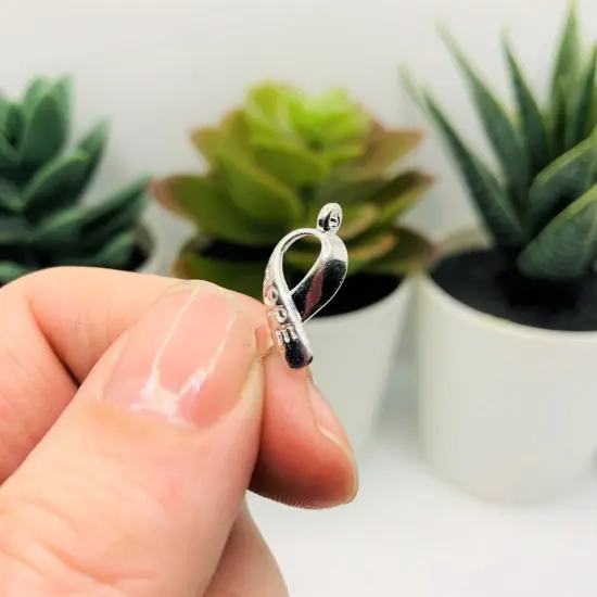 Silver Hope Awareness Ribbon Charms, 19x7.5mm {4}