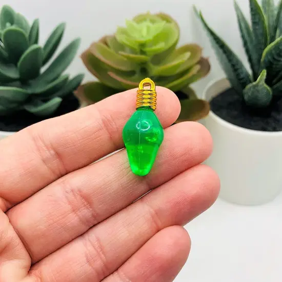 Green Christmas Lightbulb 3D Acrylic Charms, 12x30mm {2}