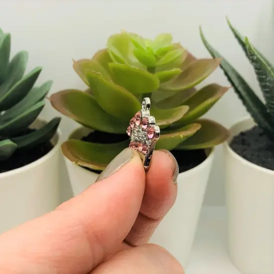 Pink and Silver Rhinestone Crown Charms, 20x21mm {4}