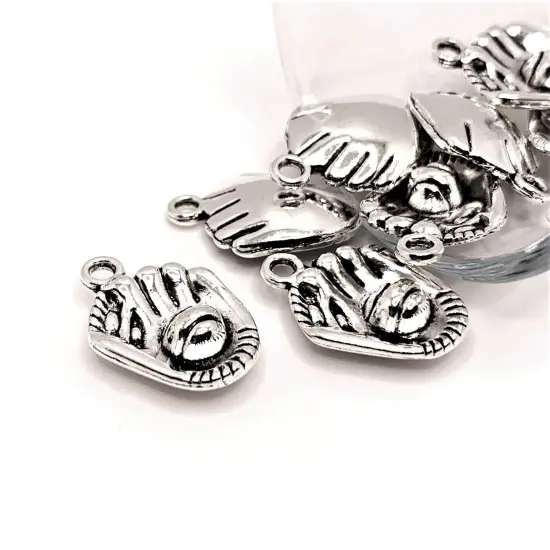 Silver Baseball Mitt Sports Glove Charms, 21x15mm {1}
