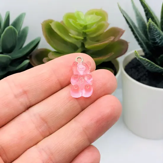 Pink Gummy Bear Resin 3D Charms with eye screw, 20x12mm {2}