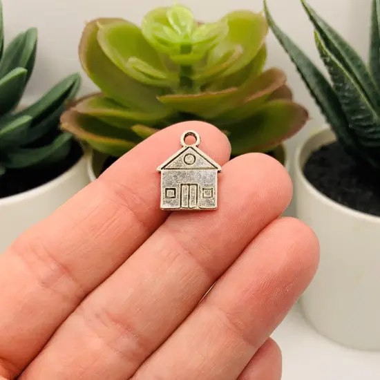 Silver House Charms, 16x12mm {2}
