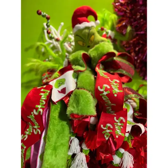 4" Green Monster Dupion Ribbon: Red/White (5 Yards) {4}