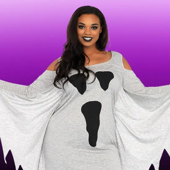 Jersey Ghost Dress Costume with Cold Shoulder Detail for Adult {3}