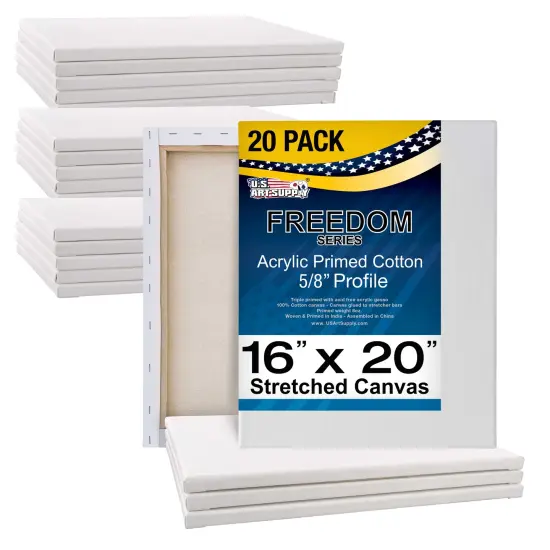 16 x 20 inch Stretched Canvas Super Value 20-Pack - Triple Primed Professional Artist Quality White Blank 5/8" Profile, 100% Cotton {1}
