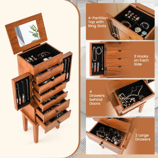 Costway Vintage Jewelry Armoire Cabinet Chest Big Storage Box Organizer with Drawers & Mirror {6}