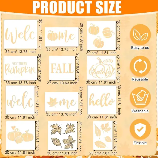 12 Pcs Large Fall Stencils - Reusable {3}