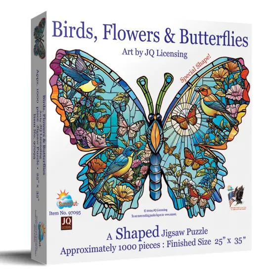 Sunsout Birds, Flowers and Butterflies 1000 pc Special Shape Jigsaw Puzzle 97095 {3}