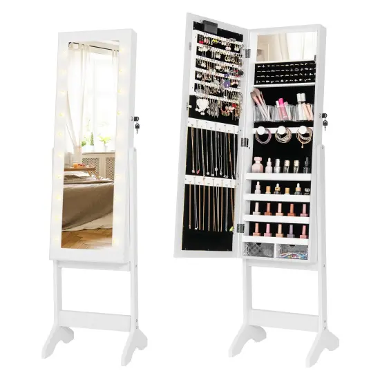 Full Length Mirror Jewelry Cabinet with 20 Warm Lights and 4 Tilt Angles Black {7}