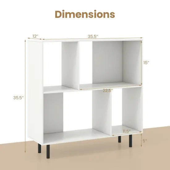 3-Tier Open Shelf Bookcase with 4 Compartments and 4 Metal Support Legs White {5}