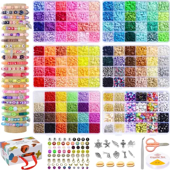 Friendship Bracelet Kit, 16800pcs, 96 Colors Polymer Clay Beads & 24 Colors Glass Seed Beads, 400 Letters Beads，Bracelet Making Kit for DIY Jewelry Making&Friendship Bracelet Making {6}
