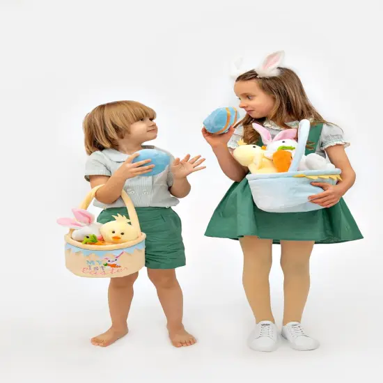 Easter Basket -My First Easter Basket Stuffed Plush Playset Baby's First Easter Basket Stuffed Cartoon Bunny Easter Egg Plush Basket for Kids 5pcs (Blue) {4}