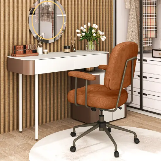 Height Adjustable Upholstered Office Chair with Cushioned Back and 5-Rolling Casters {3}
