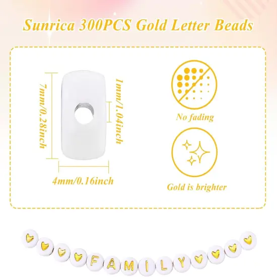300Pcs Round Letter Beads S 4X7mm Individual Gold Alphabet Beads for Friendship Bracelets Making {4}