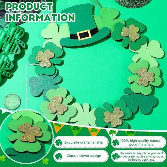 St. Patrick's Day Shamrock Door Wreath Shamrocks Wooden Hanging Sign Lucky Irish Ornament Wood Wreath {4}