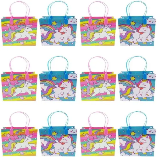 Tiny Mills Unicorn Party Favor Bags Treat Bags with Handles, Unicorn Rainbow Pink Blue Candy Bags Goodie Bags for Birthday Party, Party Supply Decoration, 12 Pack {4}