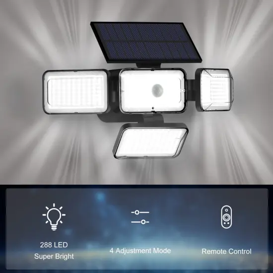 2pcs Solar Outdoor Lights, Remote Control Motion Sensor Outdoor Lights, Garage Lights, 4-Head Outdoor Yard Solar Flood Wall Lights {4}