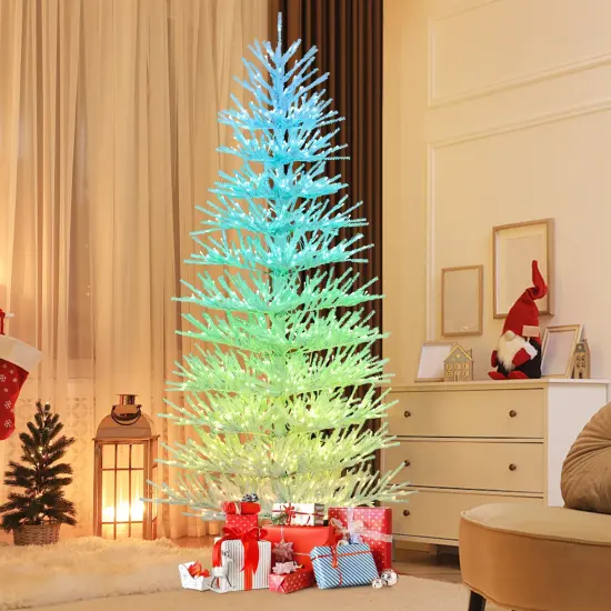 7 FT Artificial Pre-lit Christmas Tree Hinged Xmas Tree with 820 Coral-like Branch Tips {2}