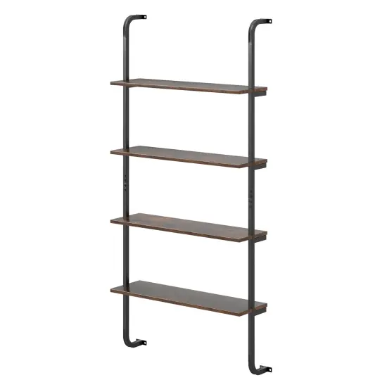 4-Tier Industrial Pipe Shelving with Metal Frame Perfect for Living Room or Kitchen Rustic Brown {1}