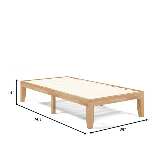 Solid Wood Twin Platform Bed with Storage Space Sturdy Frame and Noise-free Design Natural {5}