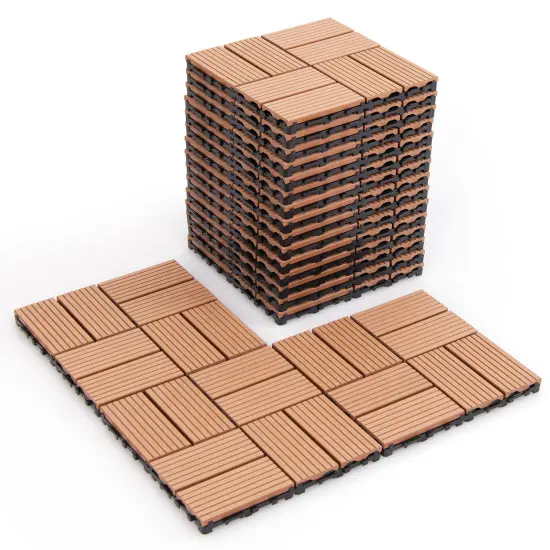 18 Pieces 12 x 12 Inch All Weather Interlocking Deck Tiles Ideal for Outdoor Use Brown {8}