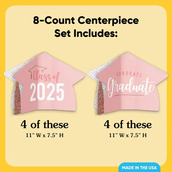 Big Dot of Happiness 8 Count Dusty Rose Gold Graduation 3D Centerpiece Table Decorations, Freestanding Class of 2025 Pink Grad Party Centerpieces {5}