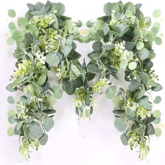 5.9FT Eucalyptus Garland, Artificial Greenery Garland Flower, Green Spring Garland Wreath Vines Decorations, Fake Silver Dollar Eucalyptus Leaves Vines for Table Home Wedding Mantle Party Decor {1}