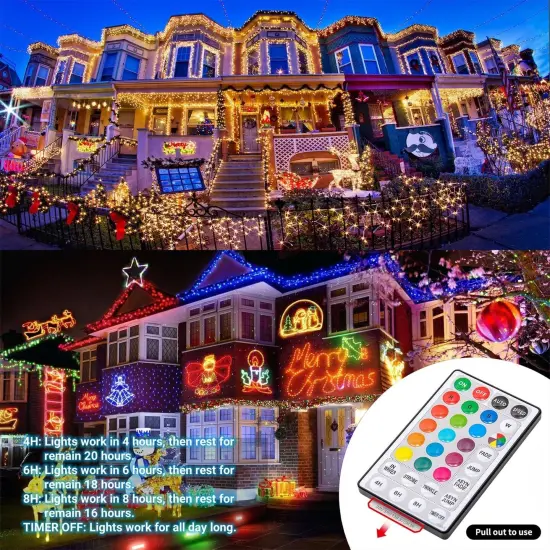 66ft Christmas Decorative Mini Lights, 200 LED RGB Changing 7 Functional Green Wire Fairy Halloween Lights with Remote Timer, Plug in Indoor Outdoor Xmas Wedding Party Decor {4}