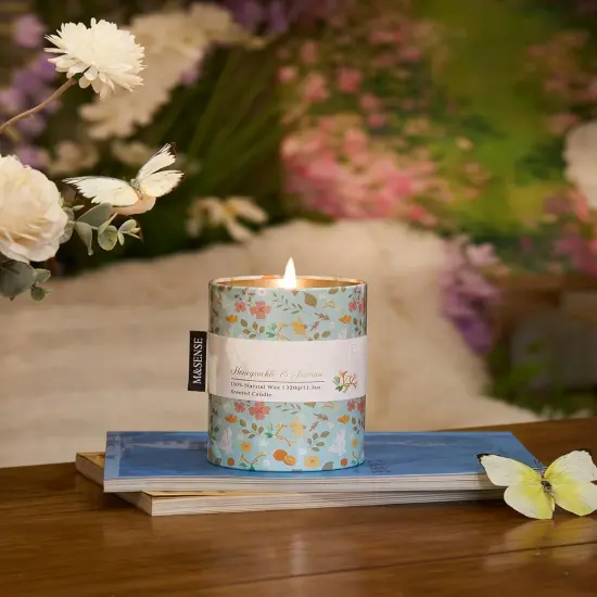 Honeysuckle Jasmine Scented Soy Candle, Spring Floral Aromatherapy Gift for Stress Relief, 60-Hour Burn Time Long-Lasting Fragrance, 11.3oz Relaxing Jar Candle for Mom {4}