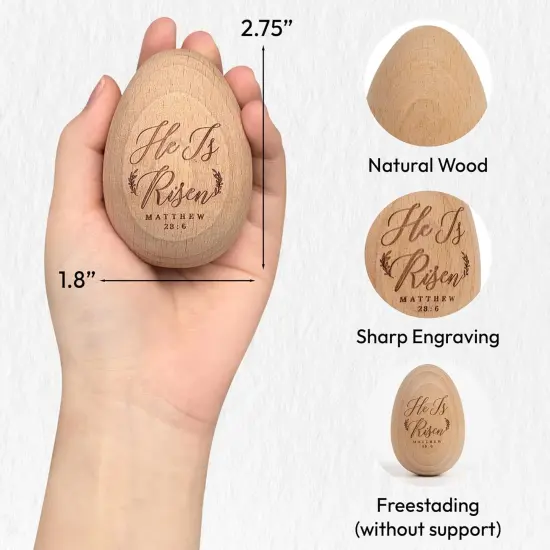 Easter Egg Decor, Wooden Decorations For Home, Tier Tray, Centerpiece Table Top, Easter Gifts Religious For Adult, Church, Christian Basket Stuffers, Egg Fillers For Toddlers, Kids (He Is Risen) {3}