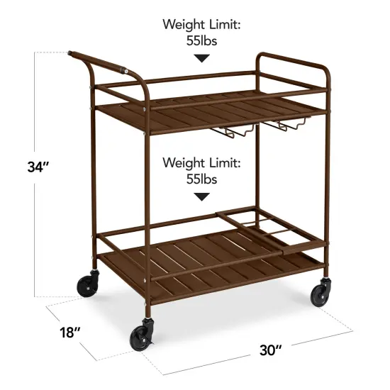 Best Choice Products 2-Tier Rolling Bar Cart Indoor/Outdoor w/ Storage Shelves, Wine Rack, Lockable Wheels Brown {2}