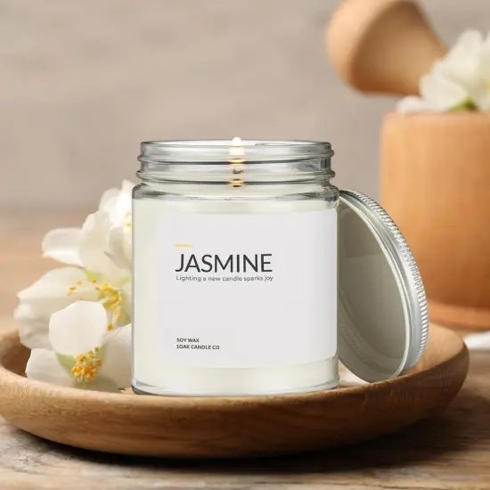 Jasmine Candle - Soy Wax Scented Candles (Jasmine) - Soy Candles for Home Scented - Long Burning Premium - Hand-Poured (7oz.) {3}