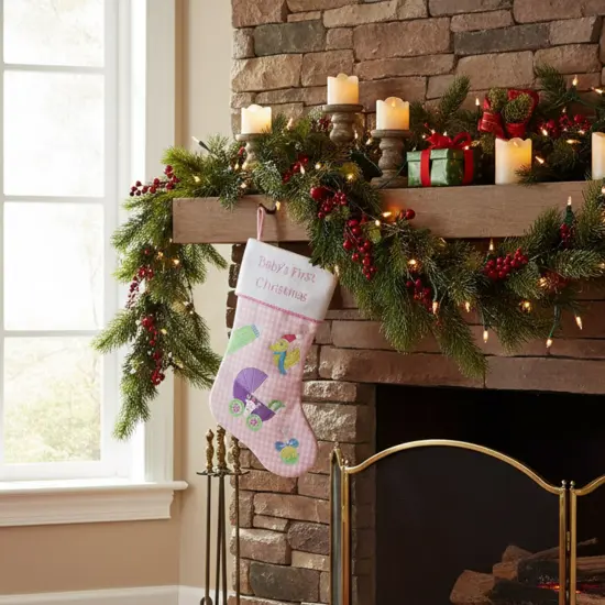 Northlight 18.5" Pink and White "Baby's First Christmas" Embroidered Stocking {3}