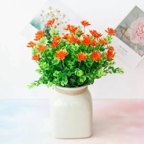 4pcs Artificial Flowers Outdoor Big Lotus Floral Greenery Shrubs Plants Orange {2}