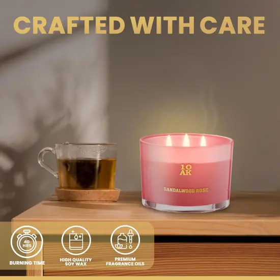 Rose Candle - 3 Wick Candle (12.4oz) - Large Soy Wax Scented Candle - Luxury Candles for Home - Elegant Candles - Housewarming Gift for Women and Men {5}
