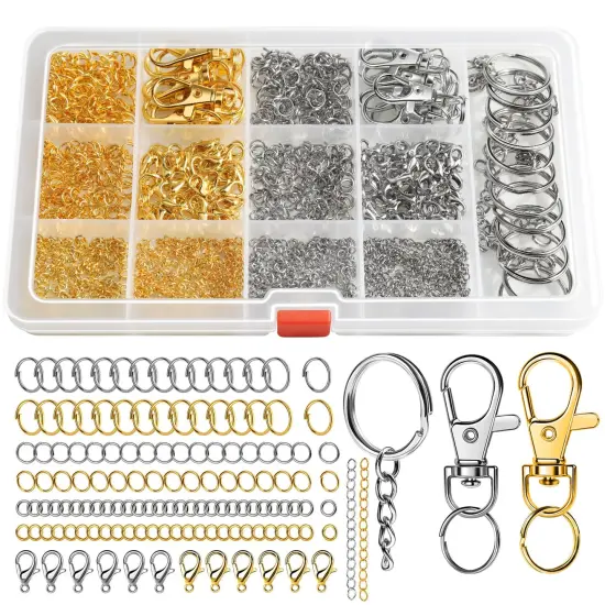 Jump Rings, 968pcs Jewelry Making Supplies, Jump Rings for Jewelry Making, Gold Silver Jump Rings for Charm, Lobster Claw Clasps for Necklace Bracelet Jewelry, Key Chain Rings for Keychain {1}