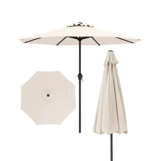 Fabric Outdoor Heavy Duty Market Umbrella with Crank Handle, 8 Sturdy Ribs, UV Protection Beige {1}
